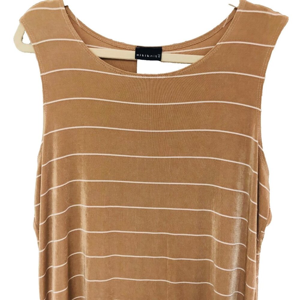 Citiknits Tank Top Beach Layer Tan Striped Slinky Knit Packable Summer Womens L - Picture 2 of 6